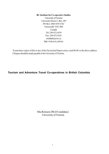 Tourism and Adventure Travel Co-operatives in British Columbia ...