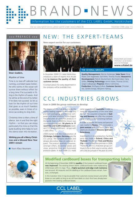 Brandnews 21 / December 2008 - CCL Label