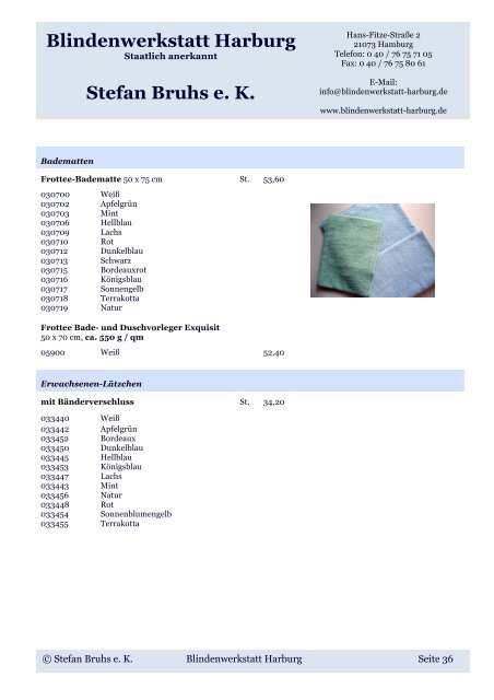 Produkt- / Preisliste 2012 / 2013 - Blindenwerkstatt Harburg