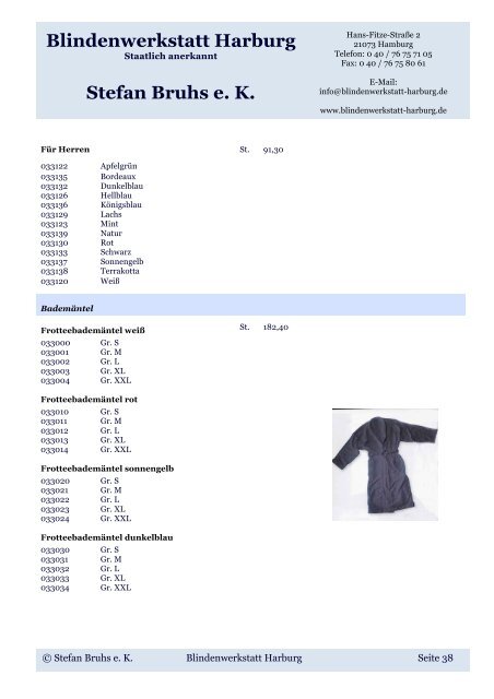 Produkt- / Preisliste 2012 / 2013 - Blindenwerkstatt Harburg