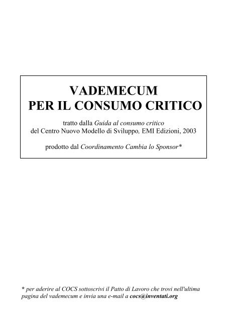 vademecum per il consumo critico-2003 - Albero Sacro