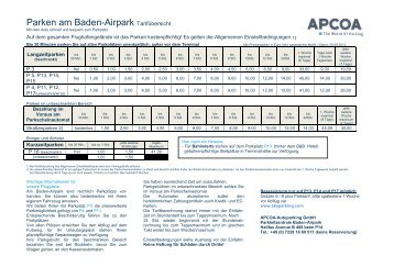 Parken am Baden-Airpark Tarifübersicht
