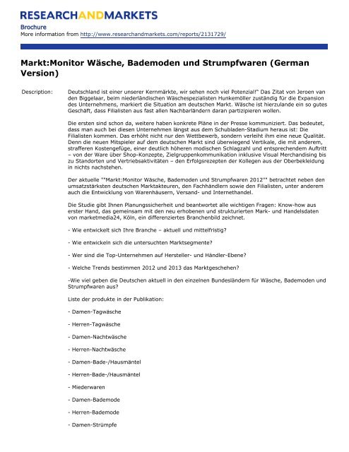 Markt:Monitor Wäsche, Bademoden und Strumpfwaren (German ...