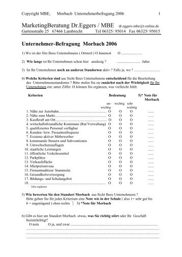 Unternehmerbefragung Fragebogen - Gemeinde Morbach