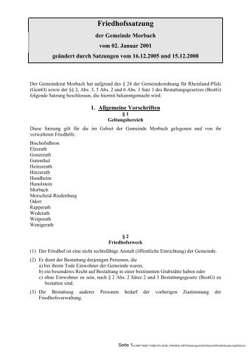 Vorschlagenen neue Satzung - Gemeinde Morbach
