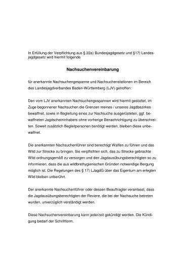 Nachsuchenvereinbarung Baden-Württemberg