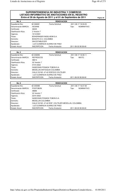 SUPERINTENDENCIA DE INDUSTRIA Y COMERCIO LISTADO ...