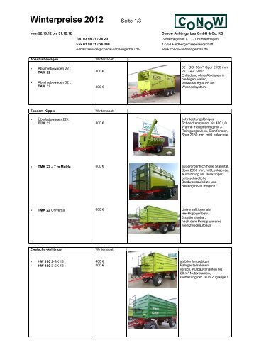 Winterpreise 2012 - bei Conow Anhängerbau GmbH & Co. KG