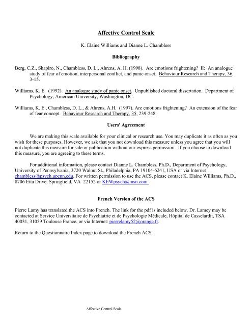 Affective Control Scale - the Department of Psychology - University ...