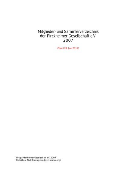 und Sammlerverzeichnis der Pirckheimer-Gesellschaft eV 2007