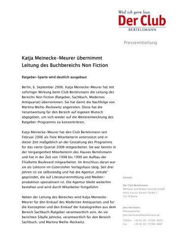 Katja Meinecke-Meurer übernimmt Leitung des Buchbereichs Non ...