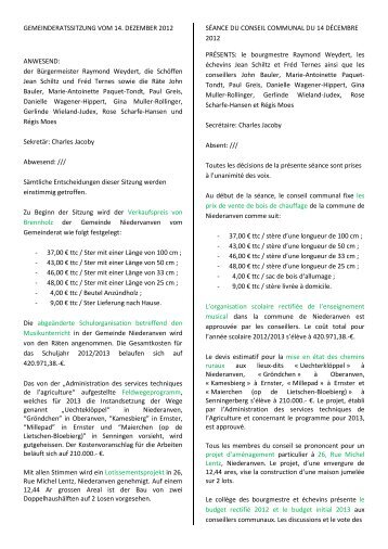 GEMEINDERATSSITZUNG VOM 14. DEZEMBER ... - Niederanven