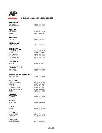 us bureaus/correspondents alabama alaska arizona arkansas