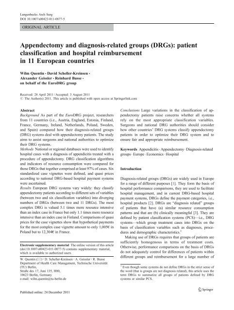 Appendectomy and diagnosis-related groups (DRGs ... - TU Berlin