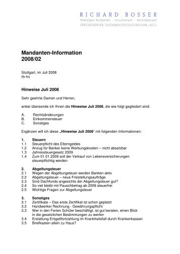 Mandanten-Information 2008/02 - Richard Bosser