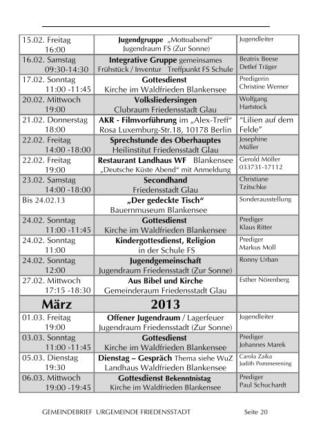 Urgemeinde Friedensstadt - Gemeindebrief - Johannische Kirche