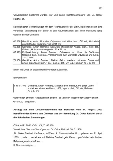 Restitutionsbericht 2006 - Wien Museum