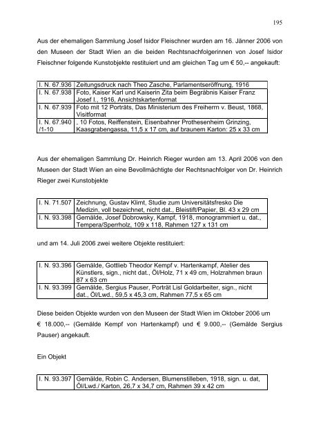 Restitutionsbericht 2006 - Wien Museum