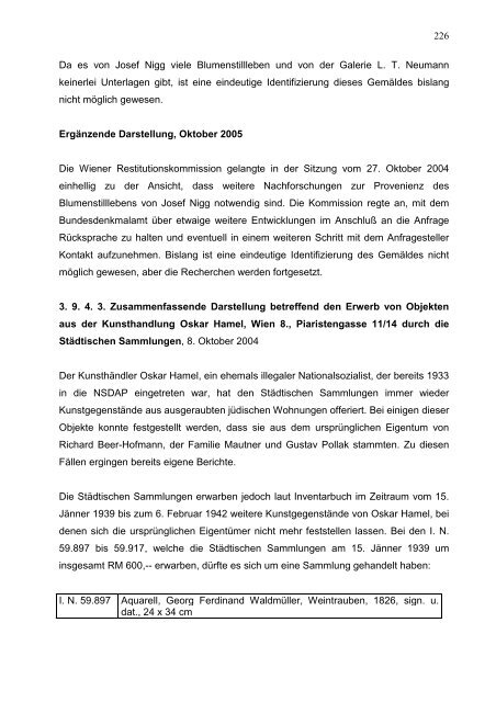 Restitutionsbericht 2006 - Wien Museum