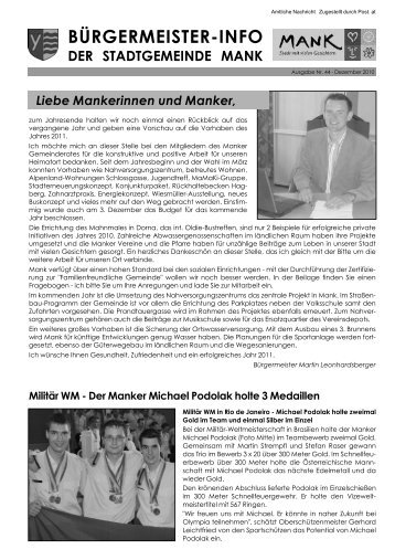 Bürgermeisterinfo Jänner 2011 - Stadtgemeinde Mank