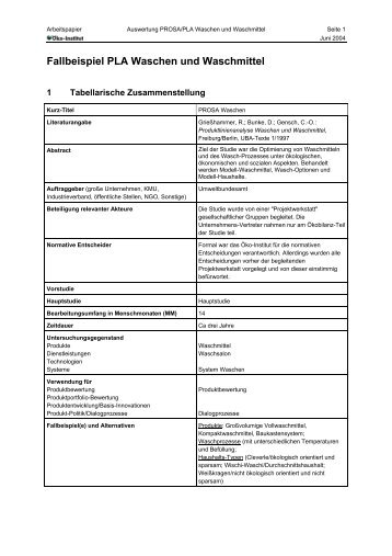 Produktlinienanalyse Waschen und Waschmittel - Prosa.org