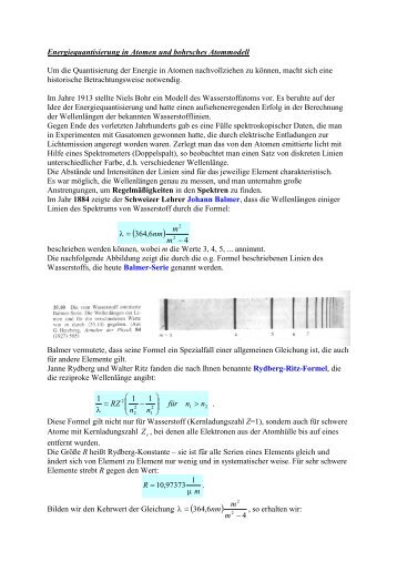 Energiequantisierung in Atomen und bohrsches Atommodell Um die ...