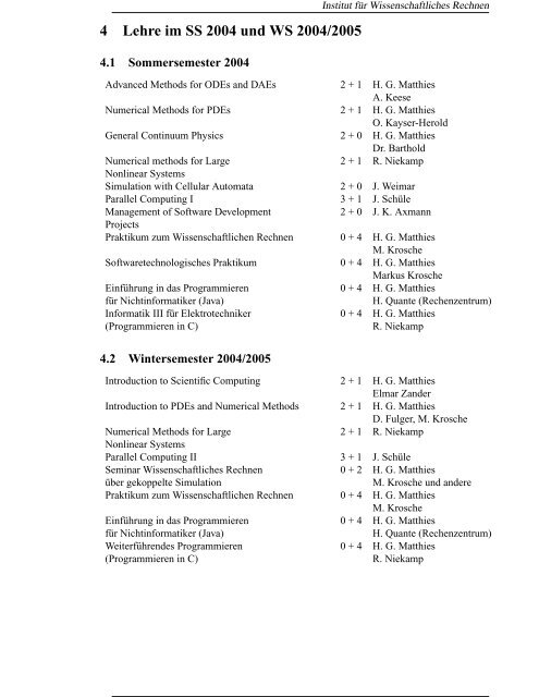 Jahresbericht 2004 - Institut für Wissenschaftliches Rechnen ...