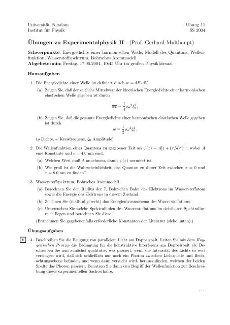 ¨Ubungen zu Experimentalphysik II (Prof. Gerhard-Multhaupt)