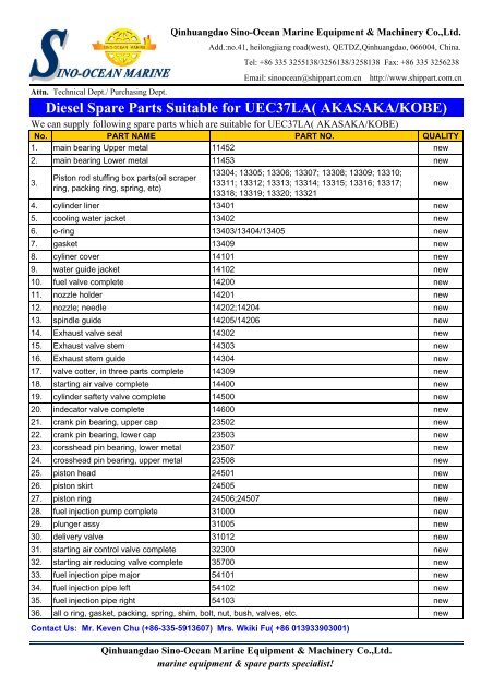 Diesel Spare Parts Suitable for UEC37LA( AKASAKA/KOBE)