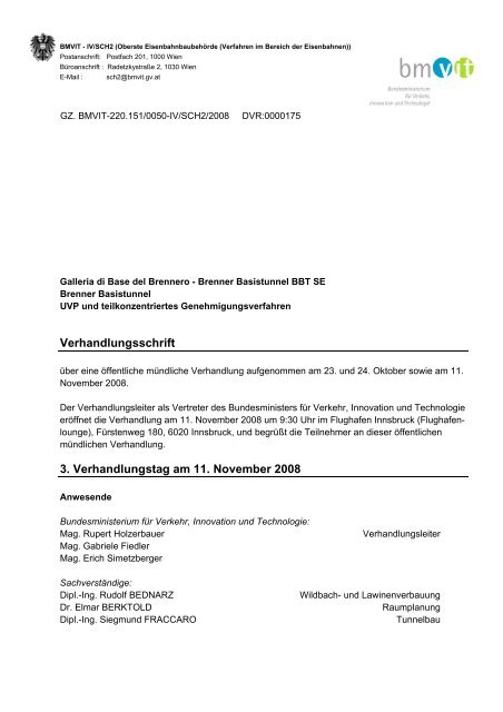 Brenner Basistunnel - Verhandlungsschrift 11. November 2008