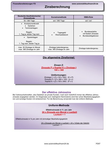 FD07 Zinsberechnung - Automobilkaufmann24