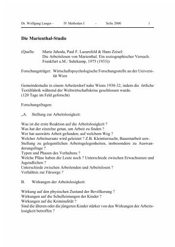 Jahoda et al.: Die Arbeitslosen von Marienthal