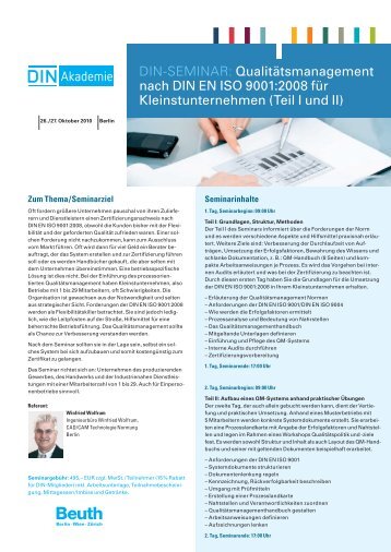 DIN-Seminare: Qualitätsmanagement nach DIN EN ISO 9001:2008 ...