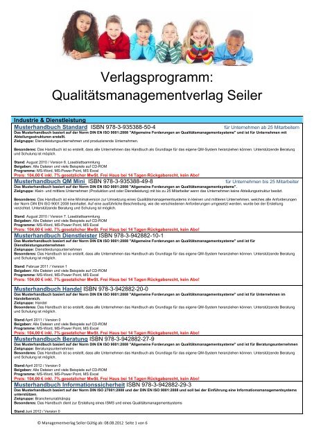 Verlagsprogramm: Qualitätsmanagementverlag Seiler