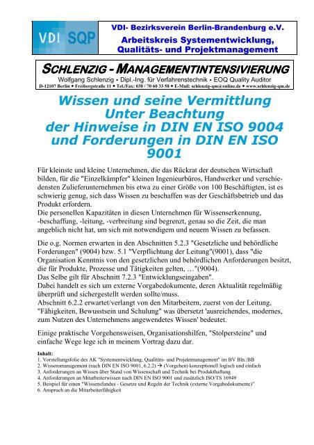 Din En Iso 9001 6 2 2 Vdi Berlin Brandenburg