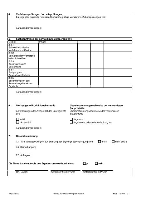 Antrag zur Herstellerqualifikation zum Schweißen von Stahlbauten