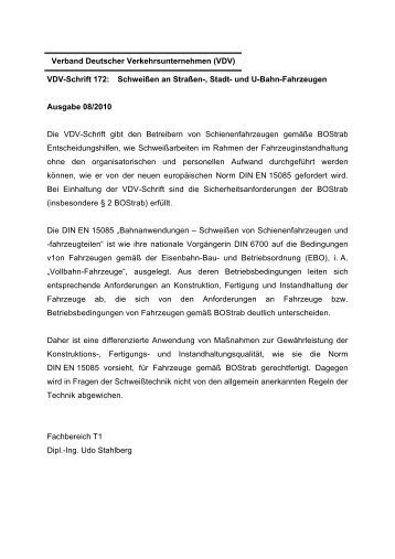 VDV-Schrift 172: Schweißen an Straßen-, Stadt- und U-Bahn ...
