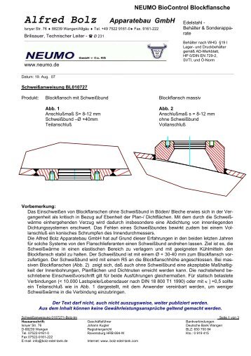 Schweißanweisung Blockflansch mit Schweißbund - neumo