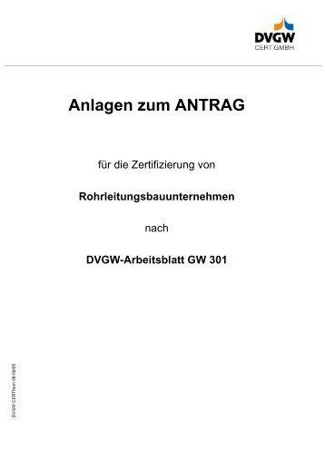 Anlagen zum ANTRAG - DVGW CERT GmbH