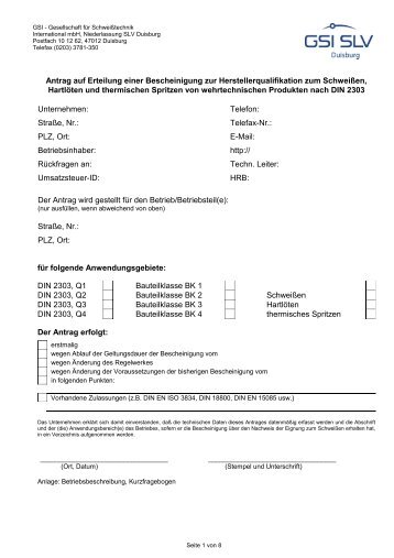 Antragsformular DIN 2303 - SLV Duisburg