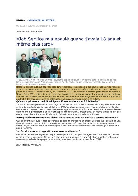 «Job Service m'a épaulé quand j'avais 18 ans et même plus tard»