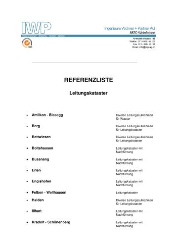 REFERENZLISTE Leitungskataster