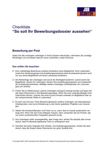 Checkliste “So soll Ihr Bewerbungsdossier aussehen“ - JobScout24