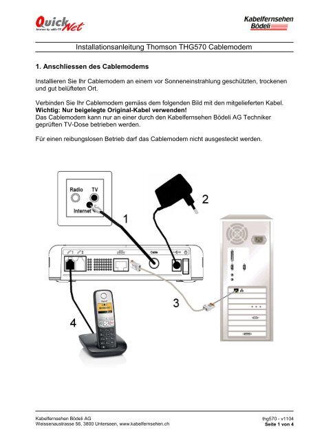 Installationsanleitung Thomson THG570 Cablemodem