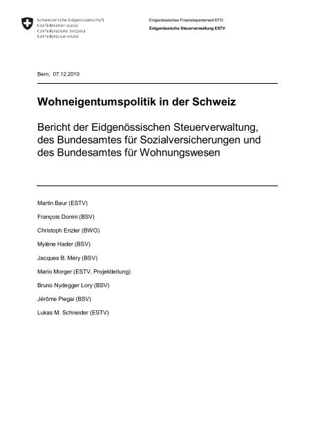 Wohneigentumspolitik in der Schweiz - Eidgenössische ...