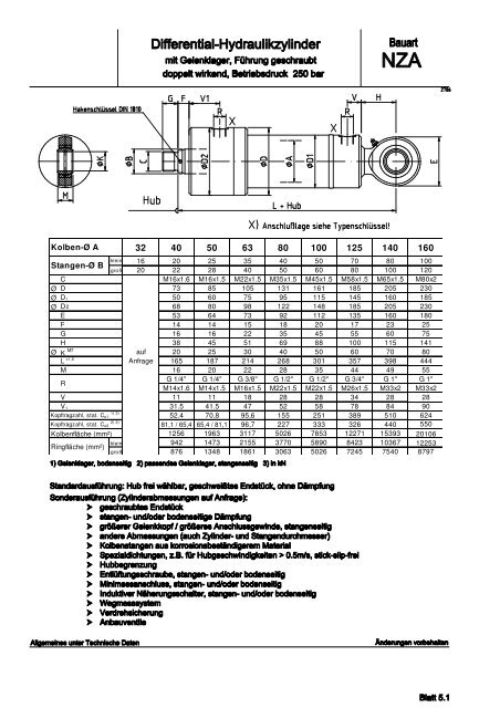 Differential-Hydraulikzylinder der Baureihe RB / RS