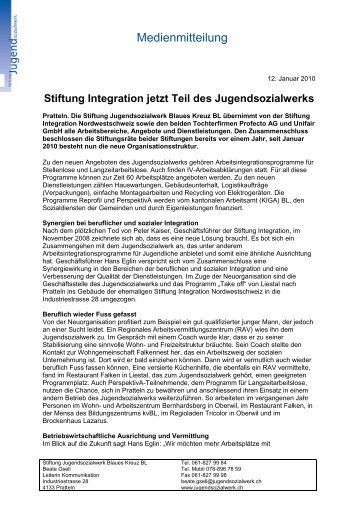 Stiftung Integration jetzt Teil des ... - Jugendsozialwerk CH