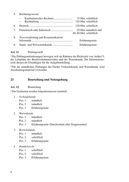 Reglement und Lehrplan (BBT) - Kaufmännische Berufsschule ...