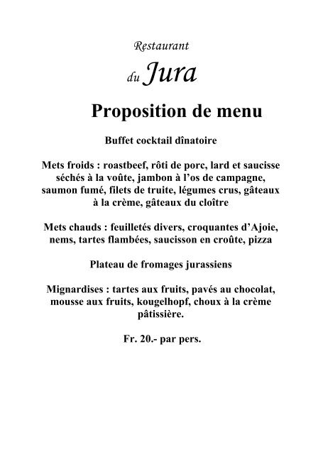 Proposition de menu Buffet froid Saumon ... - Jura Gourmand