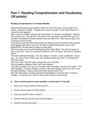 Part 1: Reading Comprehension and Vocabulary (30 points)